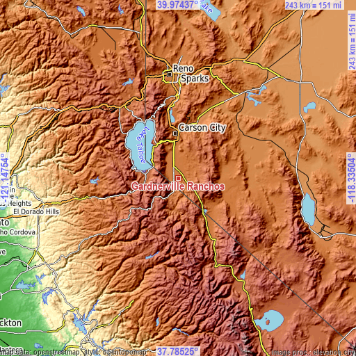 Topographic map of Gardnerville Ranchos