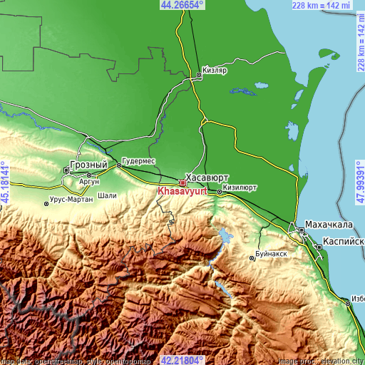 Topographic map of Khasavyurt