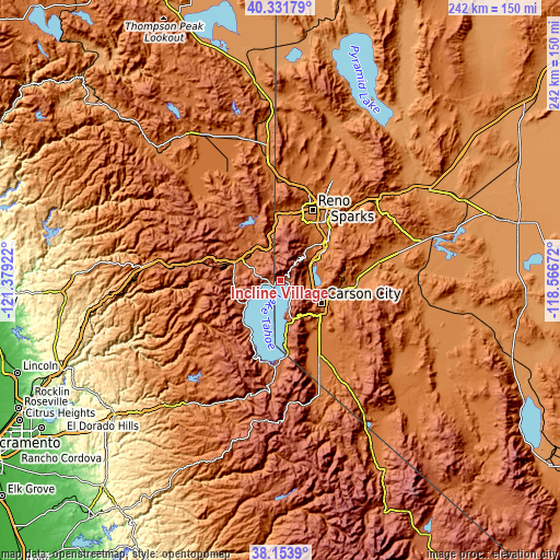 Topographic map of Incline Village