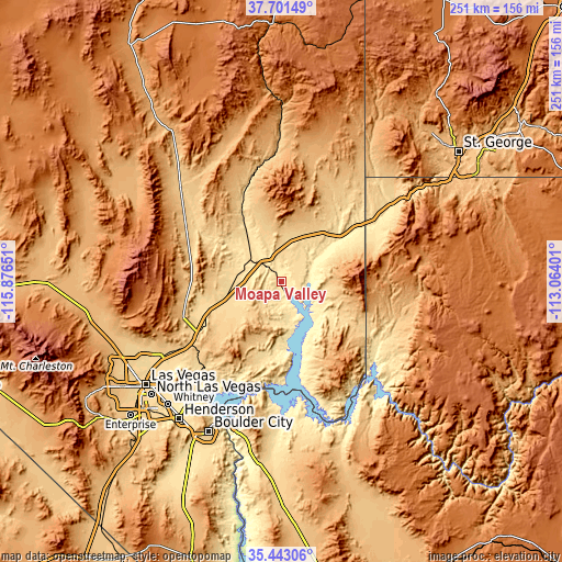 Topographic map of Moapa Valley