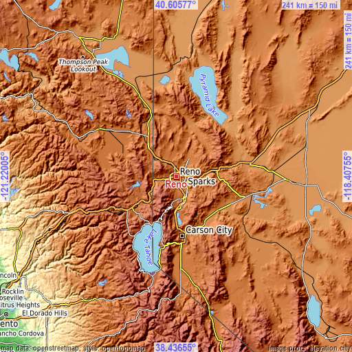 Topographic map of Reno