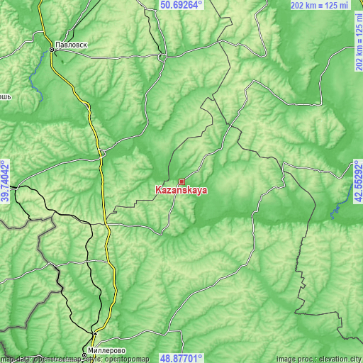 Topographic map of Kazanskaya