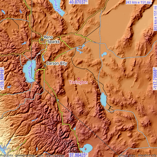 Topographic map of Yerington