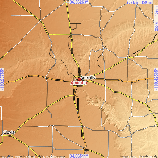 Topographic map of Amarillo