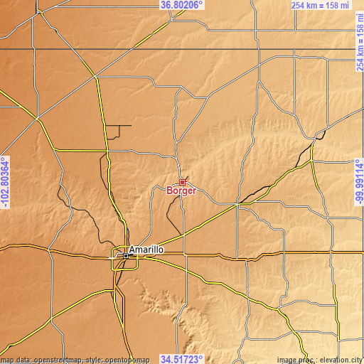 Topographic map of Borger