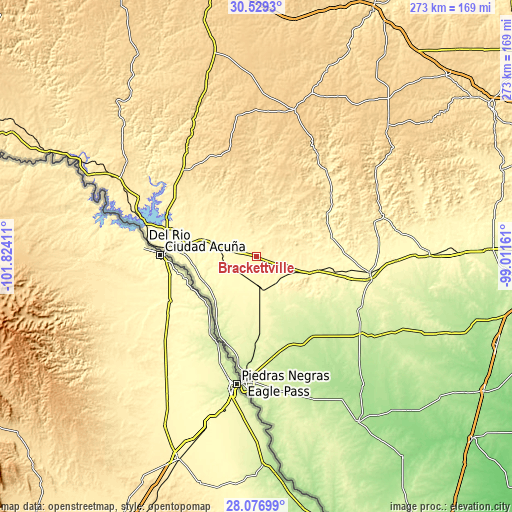 Topographic map of Brackettville