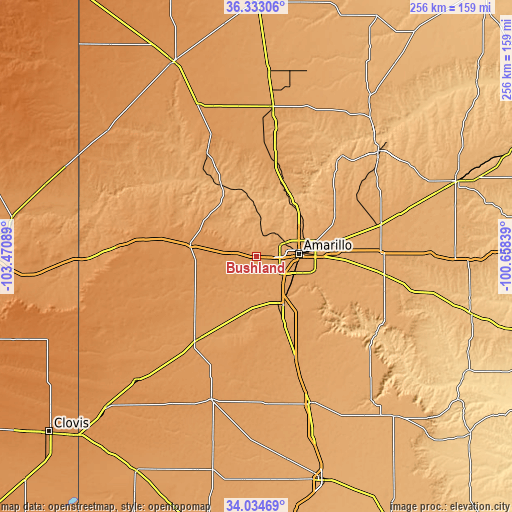 Topographic map of Bushland