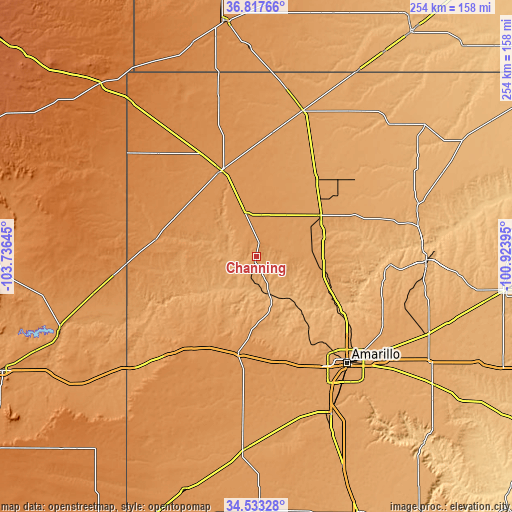 Topographic map of Channing