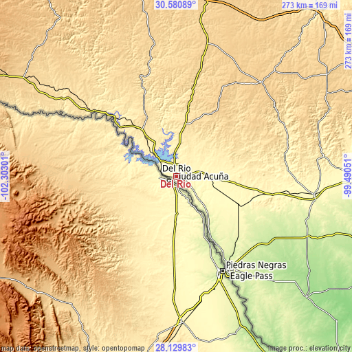 Topographic map of Del Rio