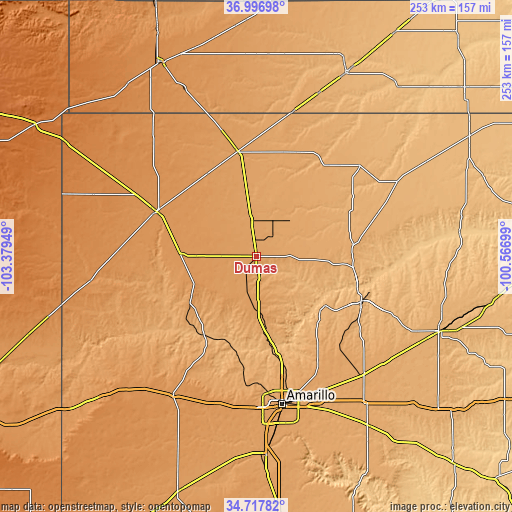 Topographic map of Dumas