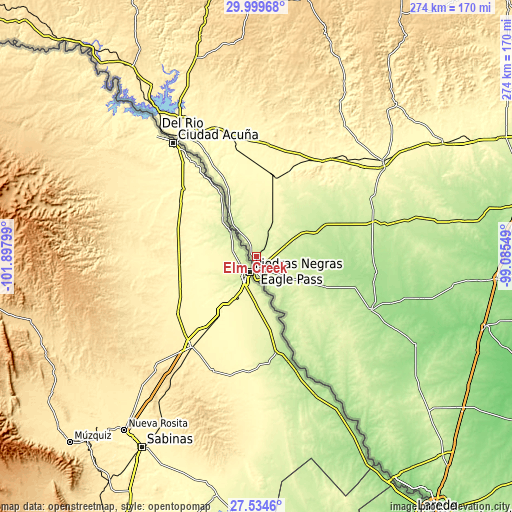 Topographic map of Elm Creek