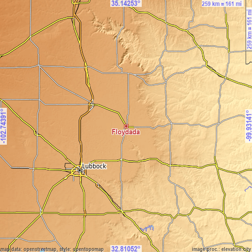 Topographic map of Floydada