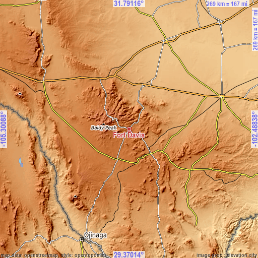 Topographic map of Fort Davis