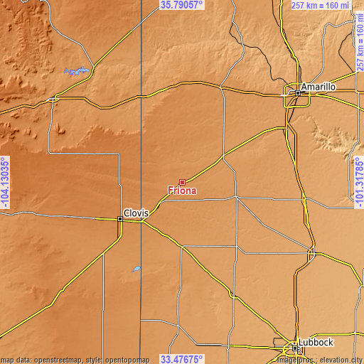 Topographic map of Friona