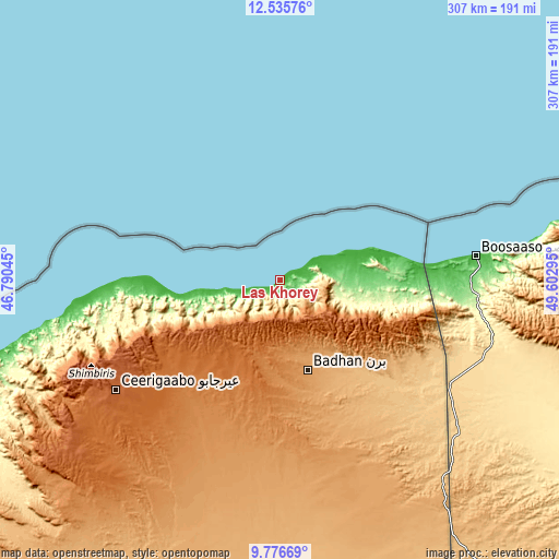 Topographic map of Las Khorey