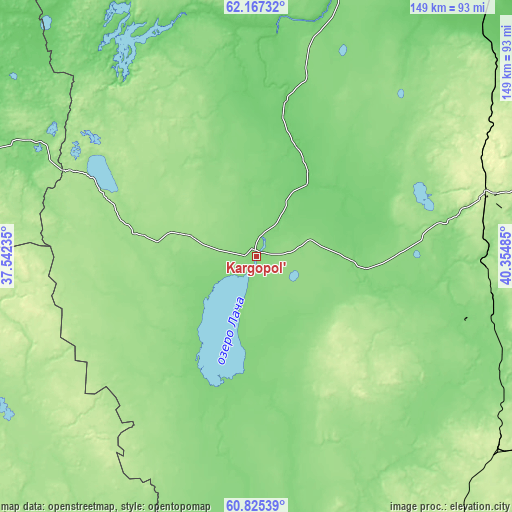 Topographic map of Kargopol’