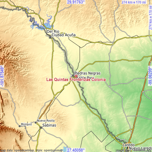 Topographic map of Las Quintas Fronterizas Colonia