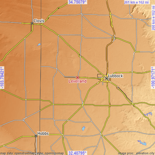 Topographic map of Levelland
