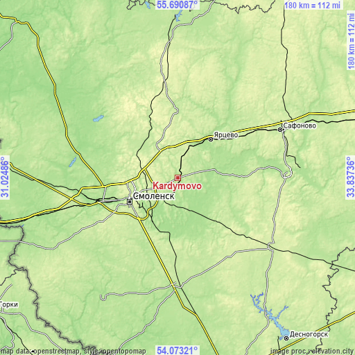 Topographic map of Kardymovo