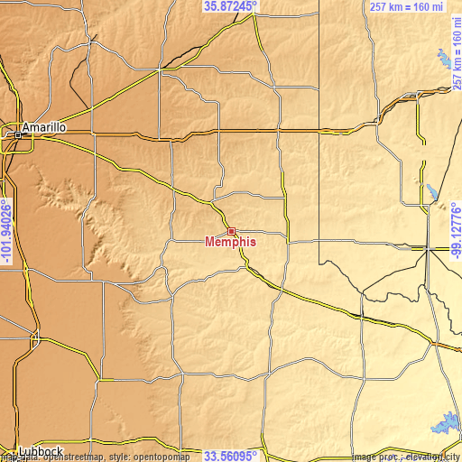 Topographic map of Memphis