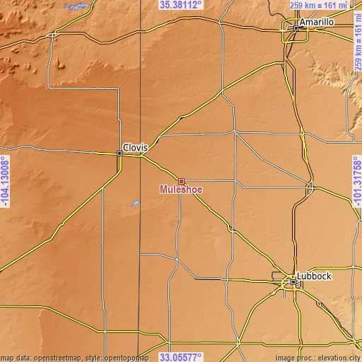 Topographic map of Muleshoe