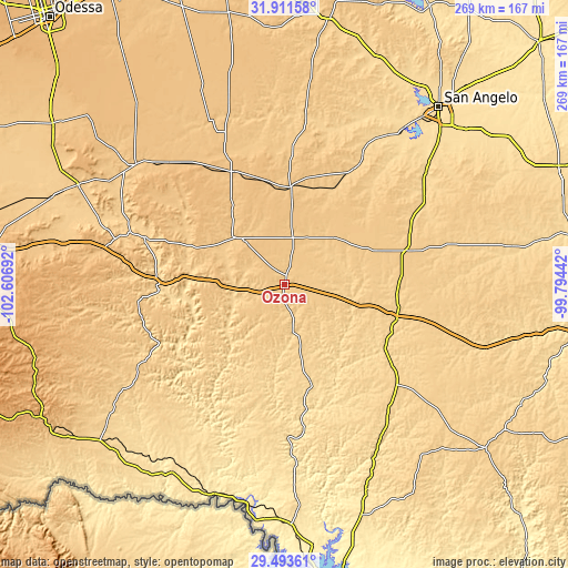 Topographic map of Ozona