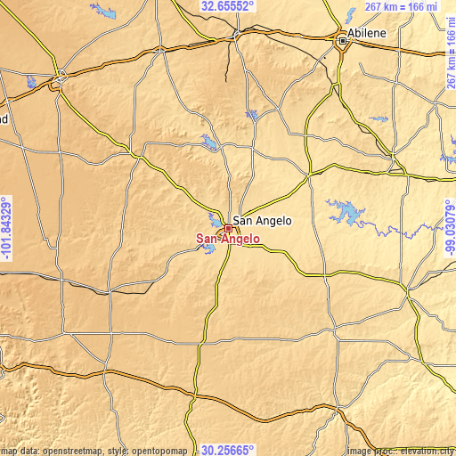Topographic map of San Angelo