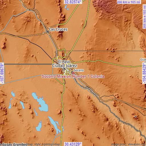 Topographic map of Socorro Mission Number 1 Colonia