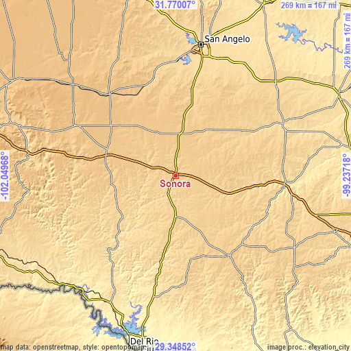 Topographic map of Sonora