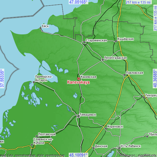 Topographic map of Kanevskaya