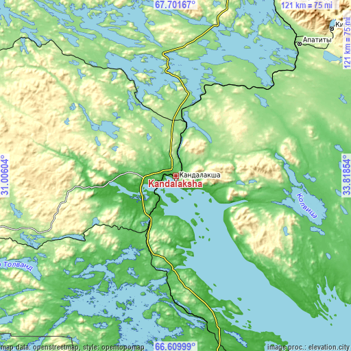 Topographic map of Kandalaksha