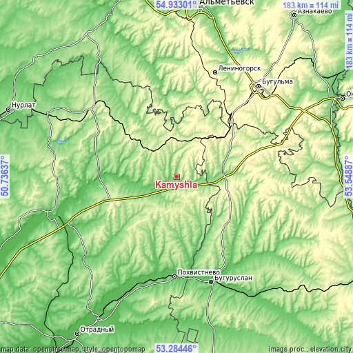 Topographic map of Kamyshla