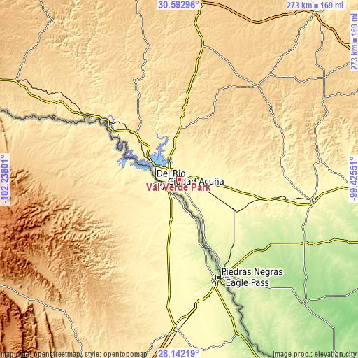 Topographic map of Val Verde Park