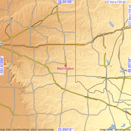 Topographic map of Wellington