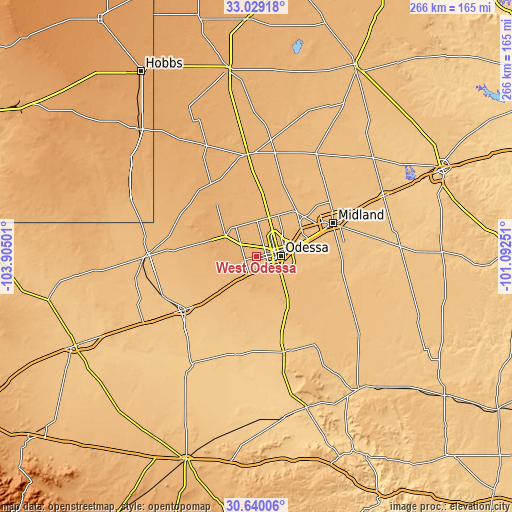 Topographic map of West Odessa