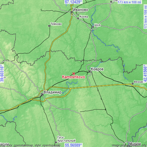 Topographic map of Kameshkovo