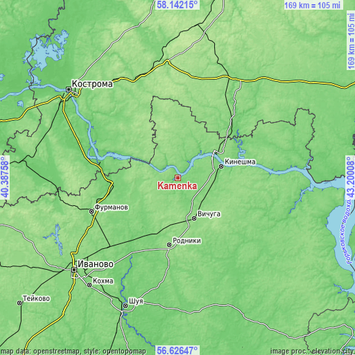 Topographic map of Kamenka