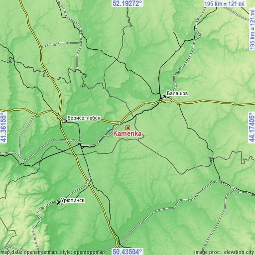 Topographic map of Kamenka