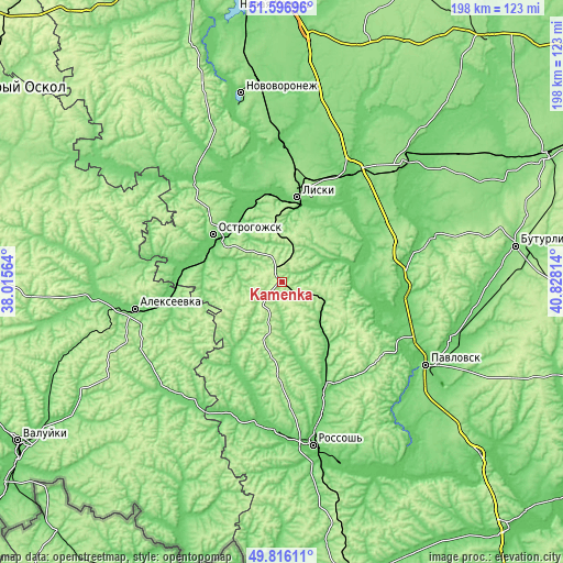 Topographic map of Kamenka