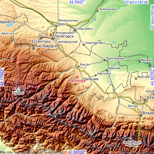 Topographic map of Kamenka