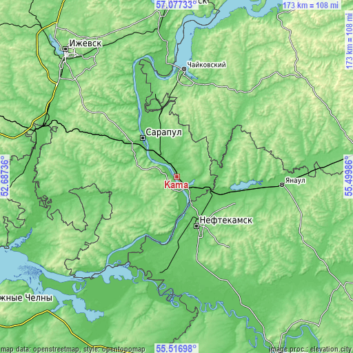 Topographic map of Kama