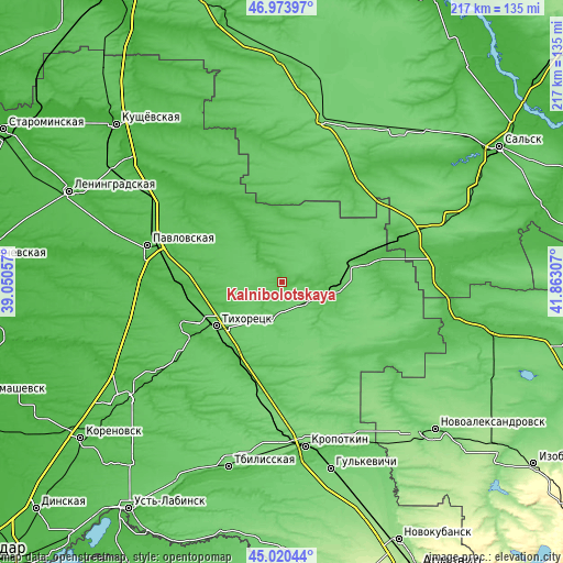 Topographic map of Kalnibolotskaya