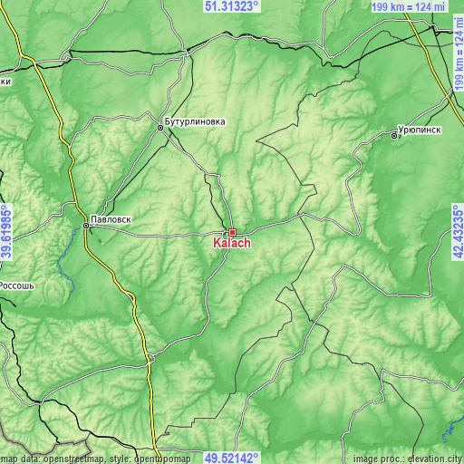 Topographic map of Kalach