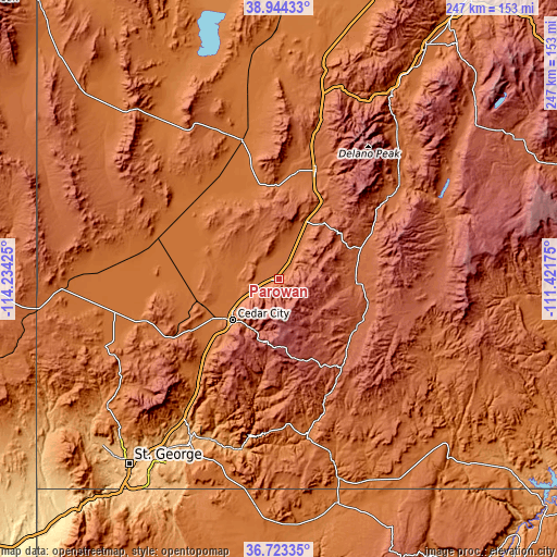 Topographic map of Parowan