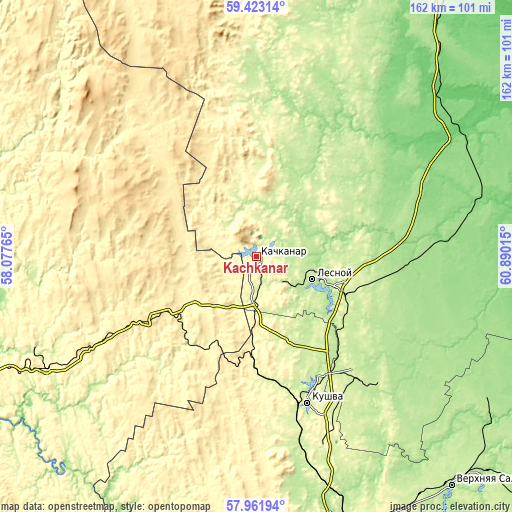Topographic map of Kachkanar