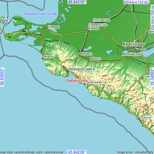 Topographic map of Kabardinka