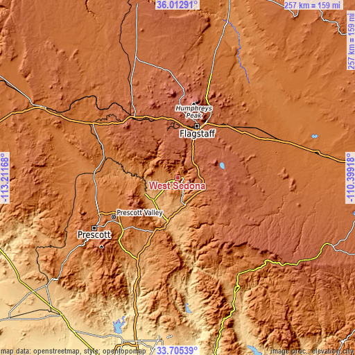 Topographic map of West Sedona