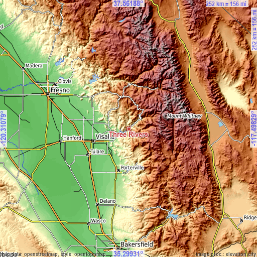 Topographic map of Three Rivers