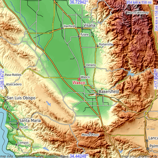 Topographic map of Wasco