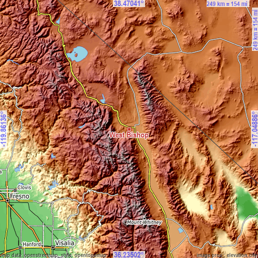 Topographic map of West Bishop